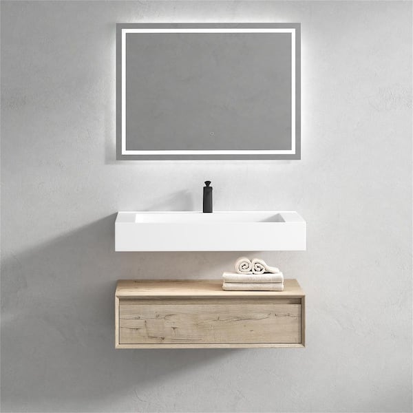 BV Better Vanity Alysa 36 in. W. x 20 in. D x 23 in. H Single Sink Floating Bath Vanity in Light Oak with White Acrylic Top