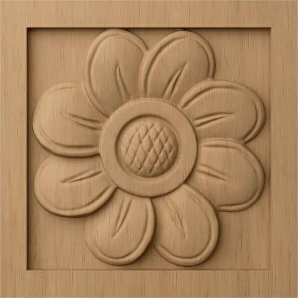 Ekena Millwork 5 in. x 1 in. x 5 in. Unfinished Wood Lindenwood Large Sunflower Rosette