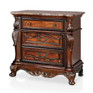 Heronne 3-Drawer Dark Oak Nightstand (32.25 in. H x 34 in. W x 19.88 in. D)