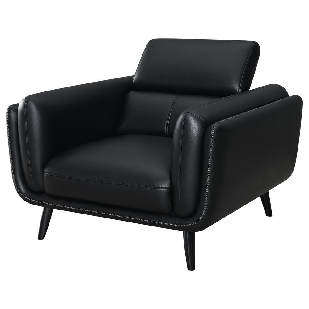 Black Faux Leather Stationary Accent Chair with Wood Legs
