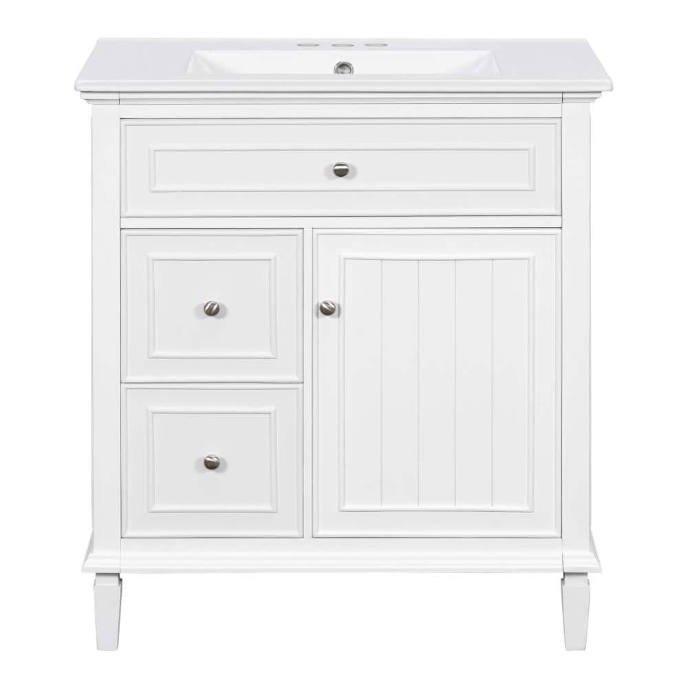 30 in. W Single Sink Freestanding Bath Vanity in White with White Ceramic Top Unassembled price history on PriceWatchPro