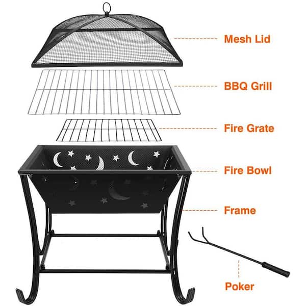 Kingdely 24 In X 26 2 Square Metal, Fire Pit Grill Home Depot