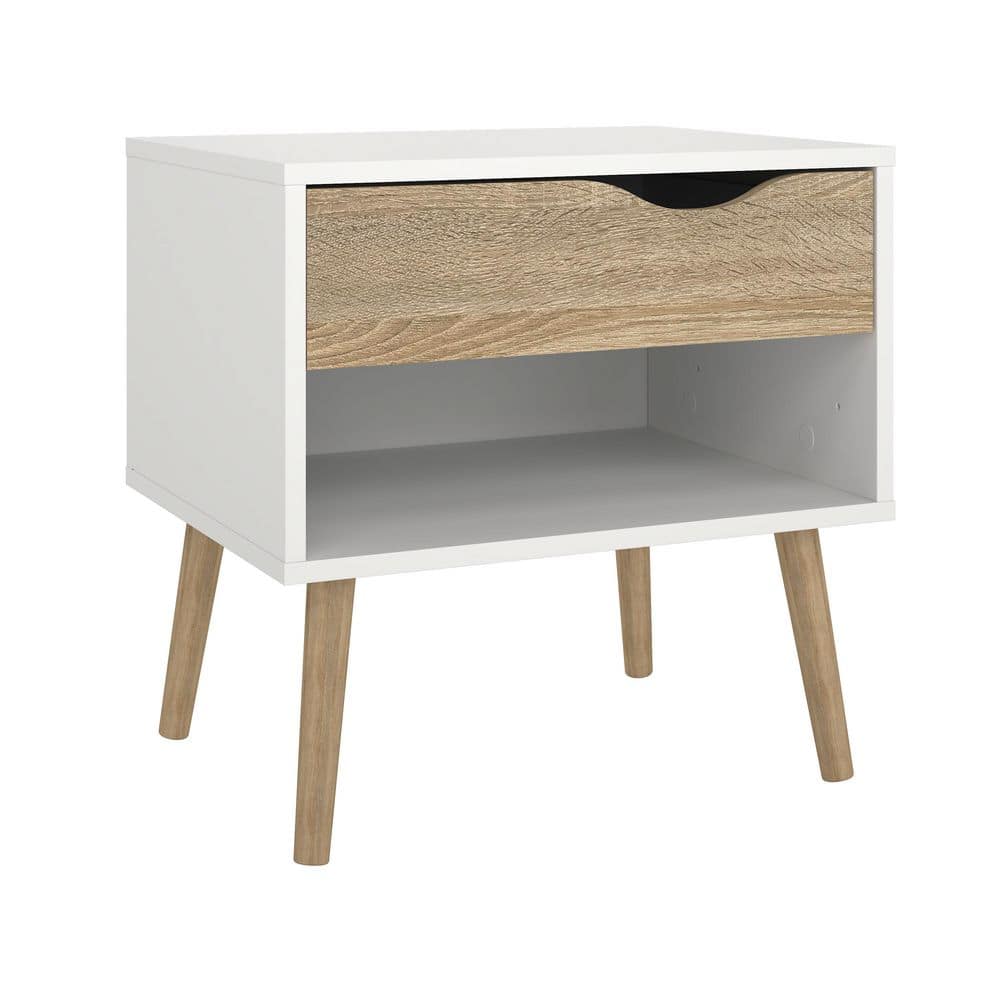 Diana Scandinavian White & Oak Nightstand with Open Shelf