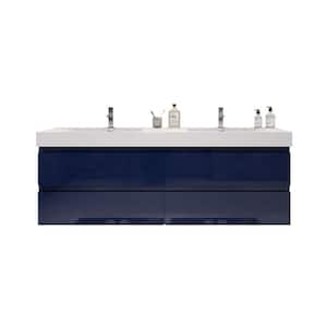 Fortune 72 in. W Bath Vanity in High Gloss Night Blue with Reinforced Acrylic Vanity Top in White with White Basins