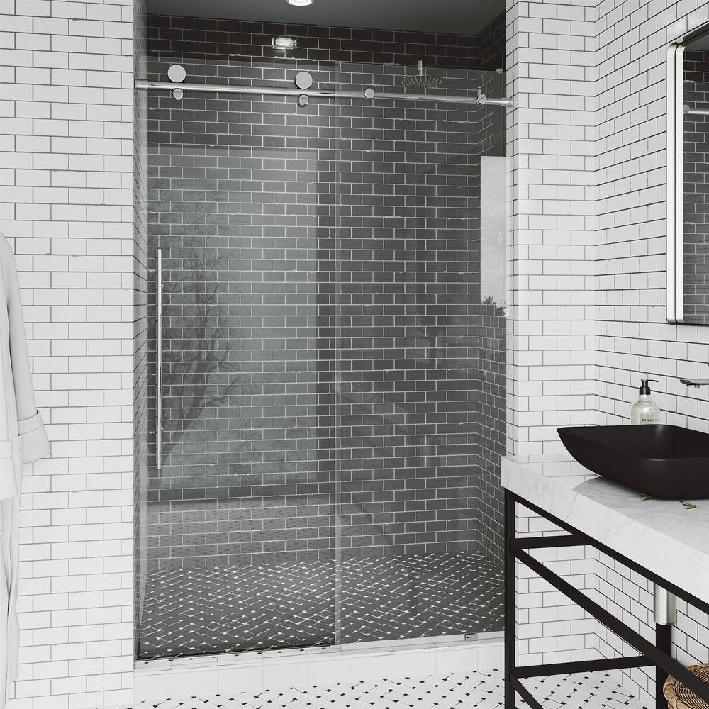 Elan E-Class Frameless Chrome Sliding Shower Door with Clear Glass