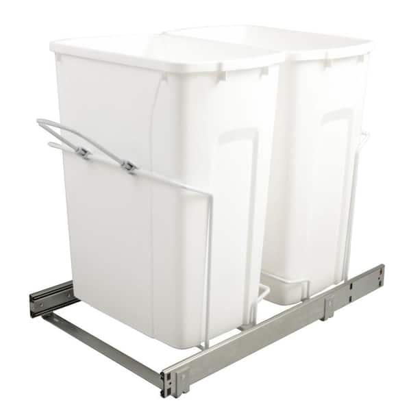 Knape & Vogt 14.375 in. x 22 in. x 18.813 in. 35 Qt. In-Cabinet Double Soft-Close Bottom-Mount Pull-Out Trash Can
