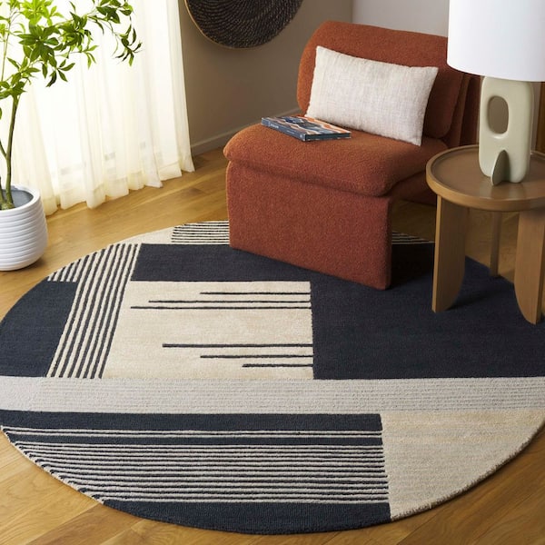Rodeo Drive 6 ft. x 6 ft. Navy/Ivory Modern Abstract Round Area Rug