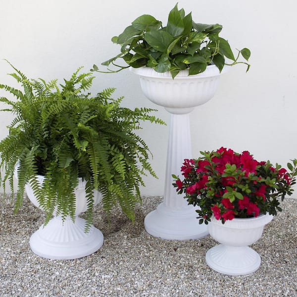 Grecian 18 in. Casper White Plastic Urn Planter