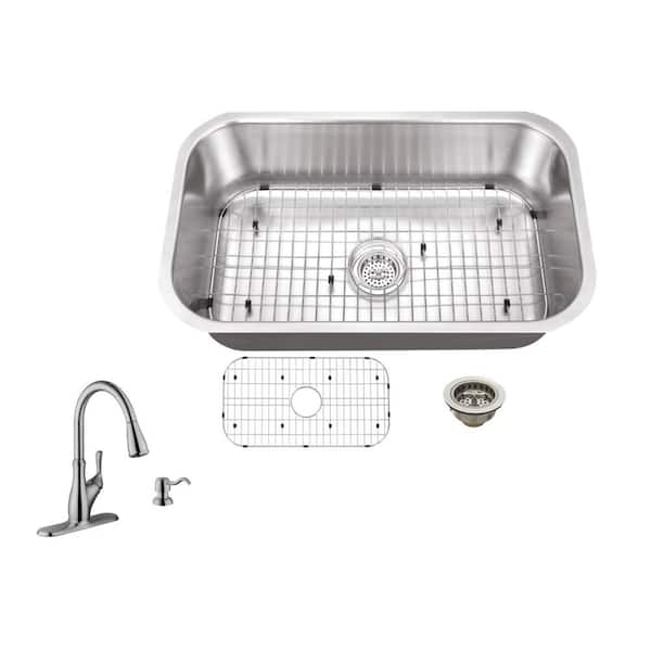 Schon All-in-One Undermount Stainless Steel 30 in. 0-Hole Single Bowl Kitchen Sink with Faucet