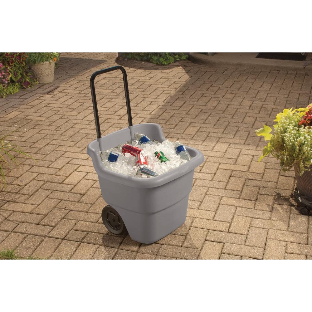Gray Plastic Garden Cart with Metal Handle and Flat-Free Tires