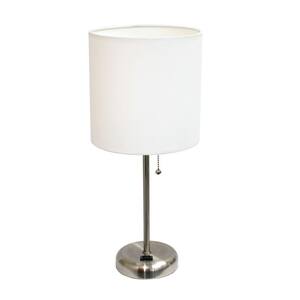 19.5 in. Brushed Steel Stick Table Lamp with Charging Outlet Base