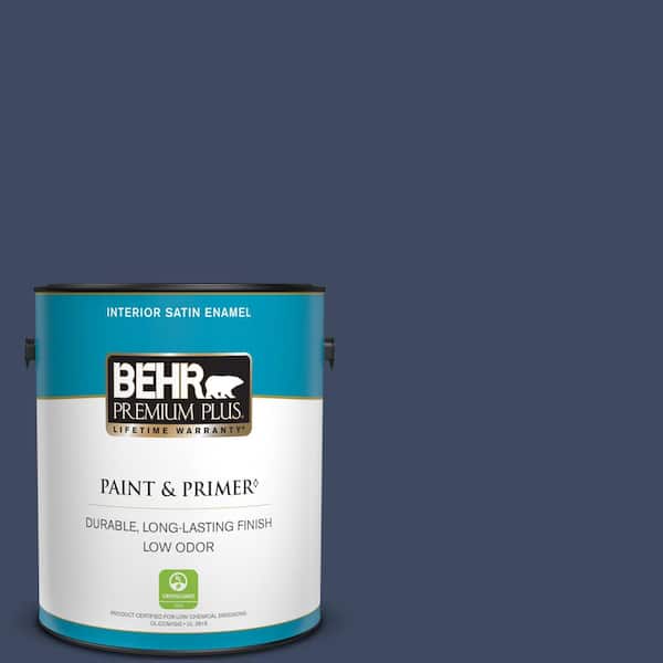BEHR PREMIUM PLUS 1 gal. #610D-7 Night Watch Satin Enamel Low Odor Interior Paint & Primer