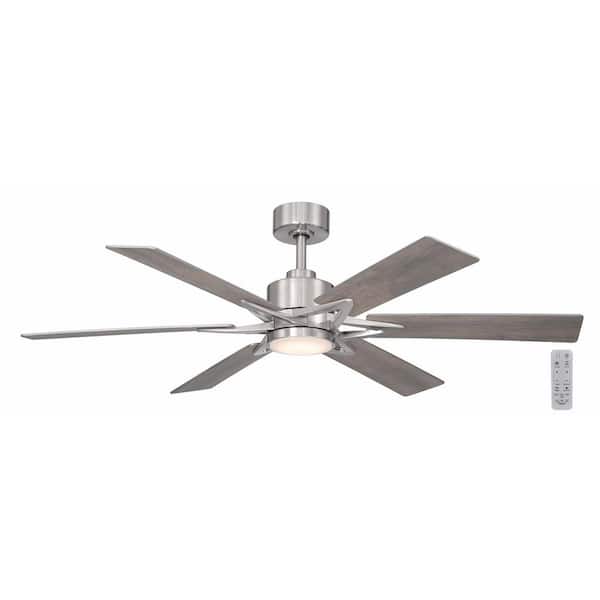 Home Decorators Collection Intervale 56 In Indoor Outdoor Brushed Nickel Windmill Ceiling Fan With Adjule White Led Remote Included N609 Bn The