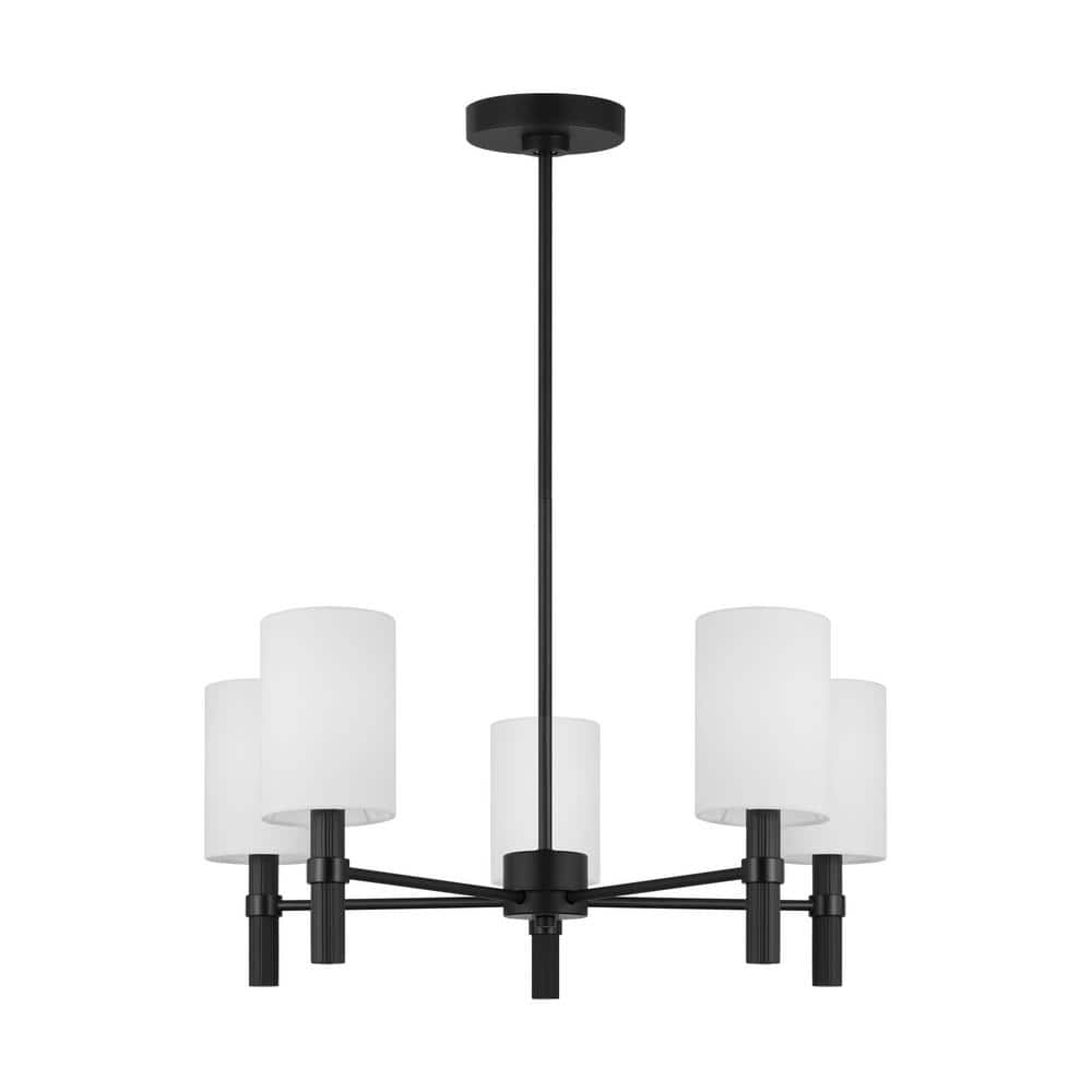 Midnight Black 5-Light Chandelier with White Linen Shades