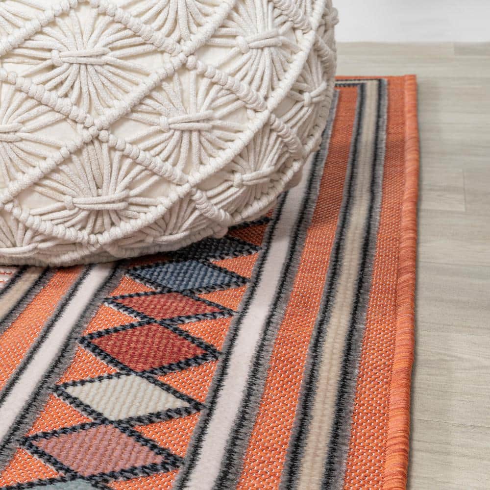 Sebastian Orange and Ivory Geometric Indoor/Outdoor Area Rug