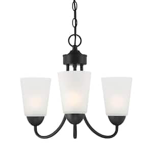Malone 3-Light Matte Black Chandelier with Frosted Glass Shades For Dining Rooms