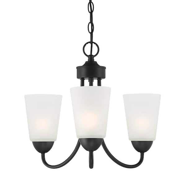 Designers Fountain Malone 3-Light Matte Black Transitional Shaded Chandelier for Dining Areas with No Bulbs Included
