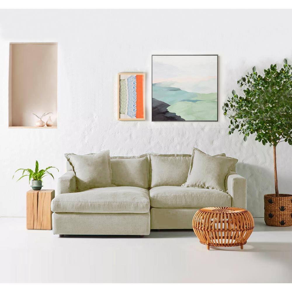 そふぁ Monland 84 in. Square Arm Linen Upholstered L-Shaped Chaise