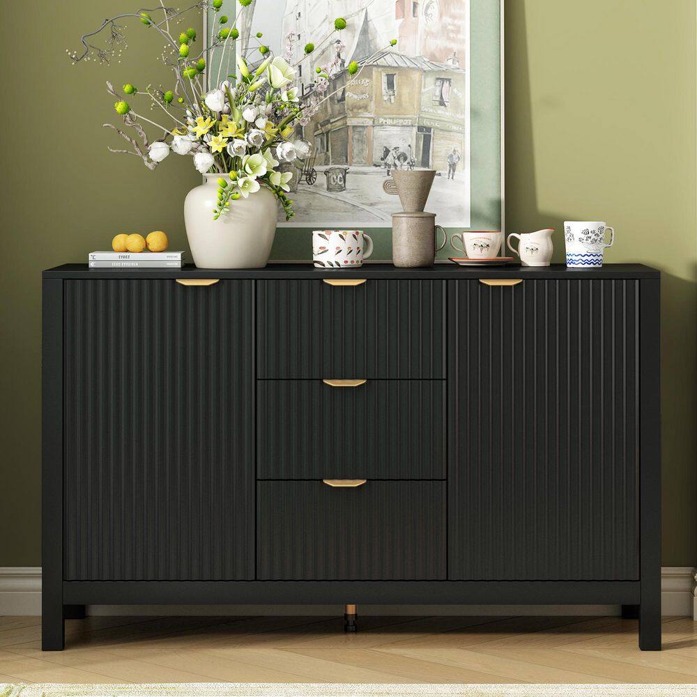 Black MDF 47.2 in. W Sideboard with 3 Adjustable Shelves and 3 Drawers price history on PriceWatchPro
