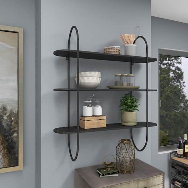 Leddy metal wall shelf with 5 hooks black So'home