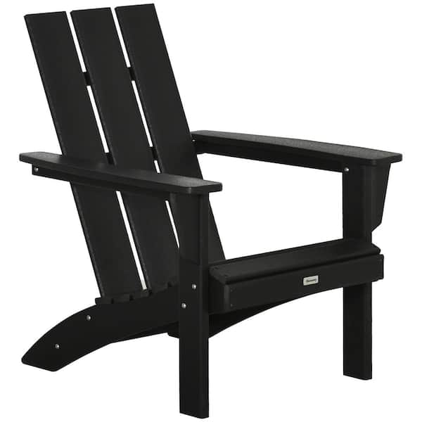 Outsunny Black Plastic Adirondack Chair with High Back and Wide Seat