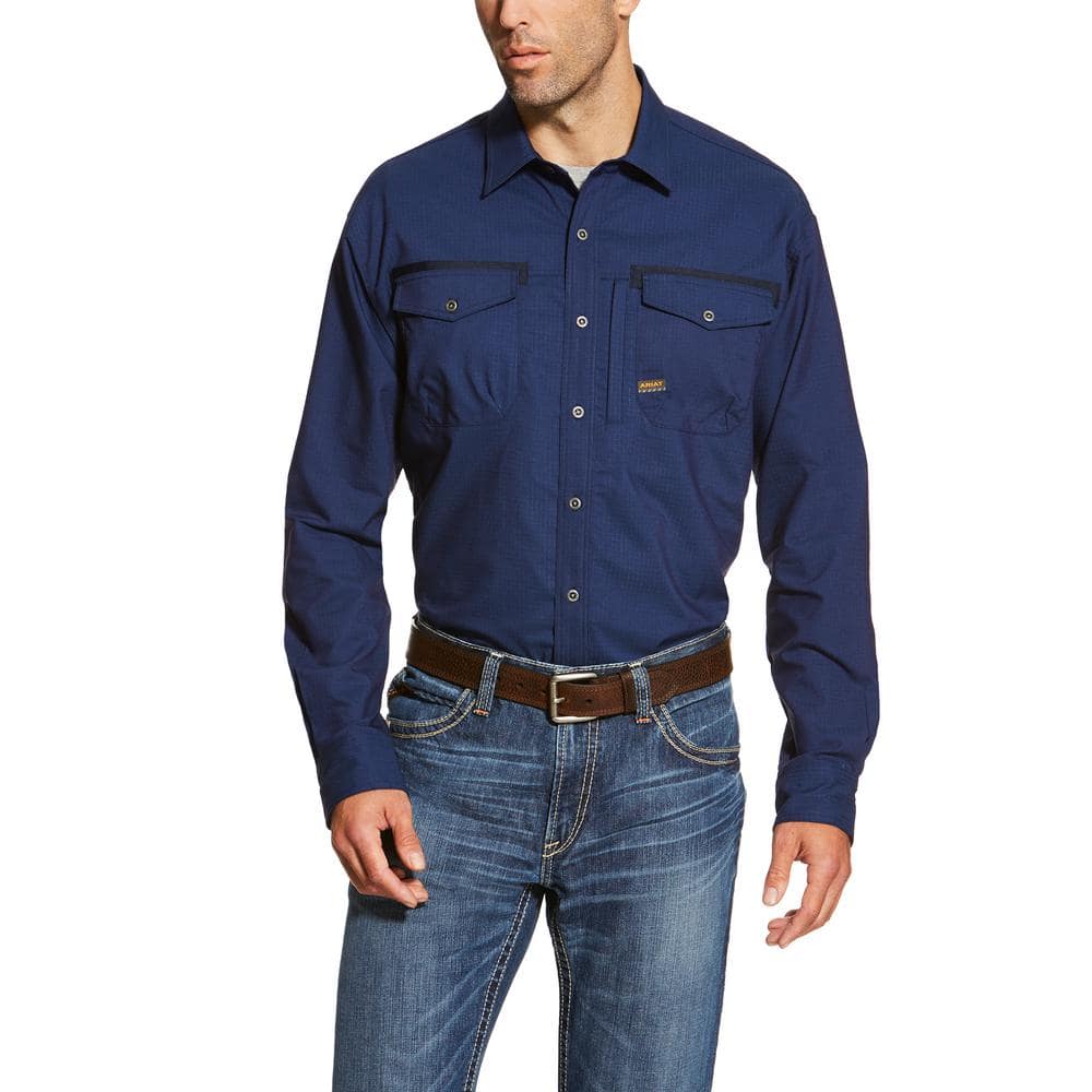 UPC 889359176266 product image for Ariat Men's XXL Navy Long Sleeve Rebar Work Shirt, Blue | upcitemdb.com