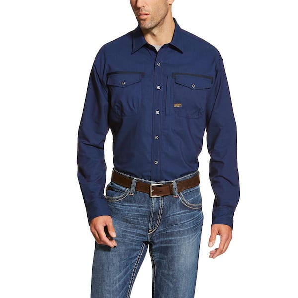 Fseason-Men Premium No-Iron Single Breasted Denim Big & Tall Casual Shirt