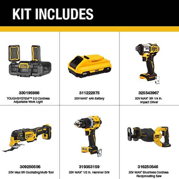 20V MAX Lithium-Ion Cordless 4-Tool Combo Kit and 4000 Lumen LED Panel Work Light with (2) 4 Ah Batteries and Charger