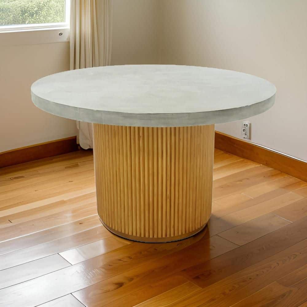 Cid Zeta Gray and Brown Concrete Round 47.2 in. Pedestal Base Dining Table Seating for 4
