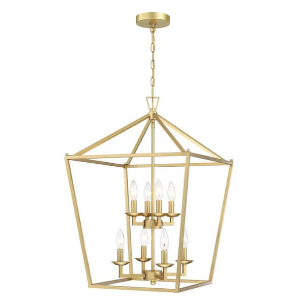 Alfa 19 in. 8-Light Brushed Gold Finish Geometric Cage Lantern Pendant Light