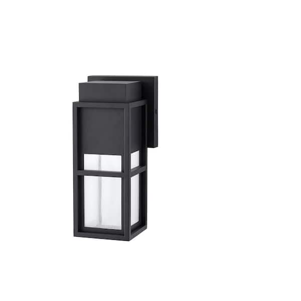 Melrose 10.25 in. 1-Light Sand Black Hardwired Outdoor Wall Light Lantern Sconce with Integrated LED