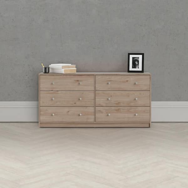 Oak 6 Drawers 56.34 in. Chest of Drawers