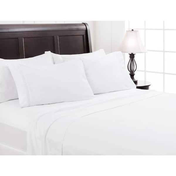 CHANASYA 4-Piece White Solid Color Embroidered Microfiber Bedsheets Set, King