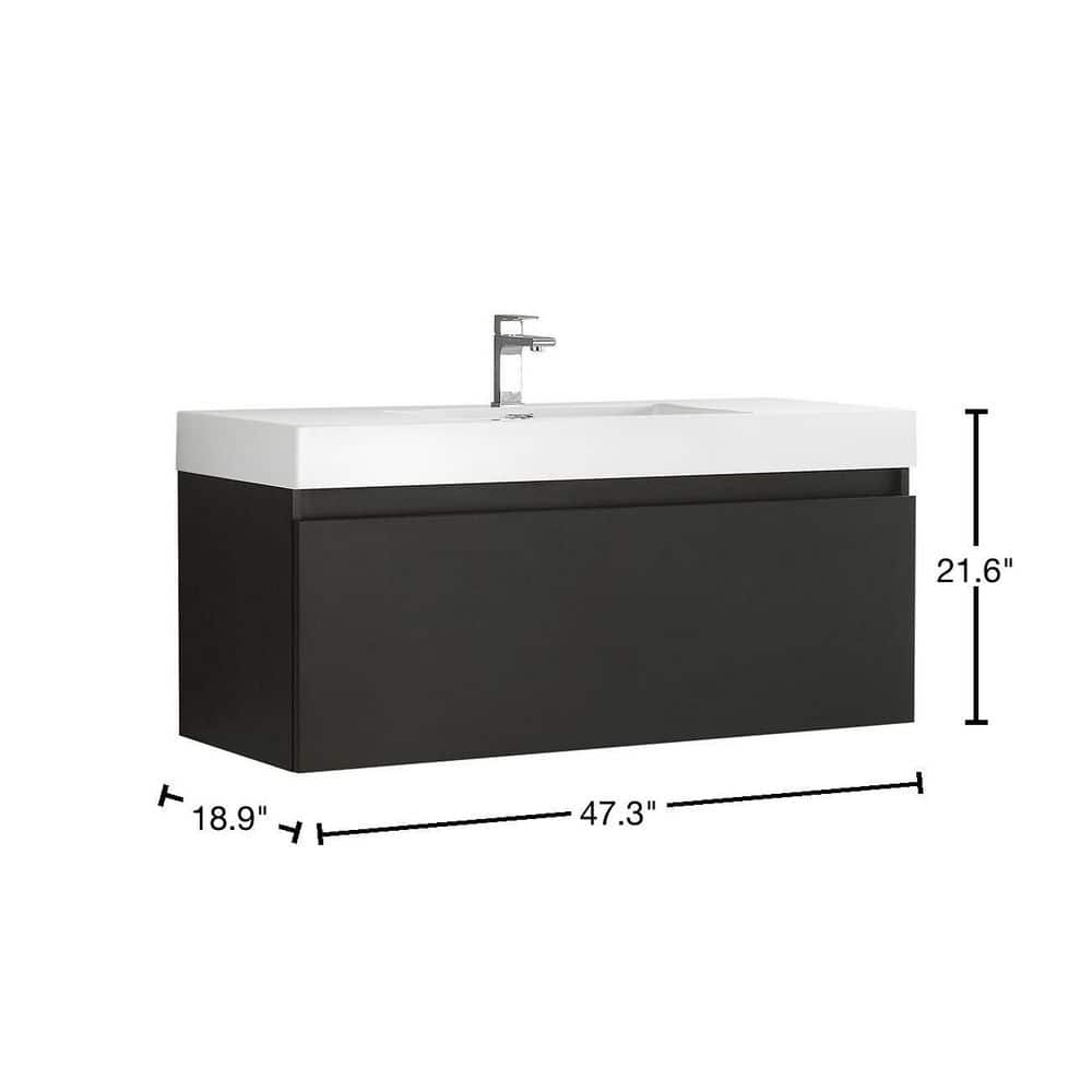 Mezzo 48" Black Wall-Mounted Vanity with White Acrylic Sink