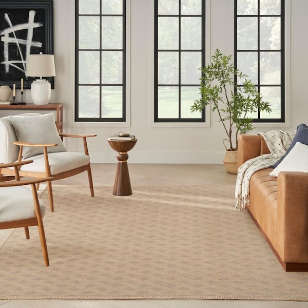 Washable Jute Natural 8 ft. x 10 ft. Geometric Solid Contemporary Area Rug