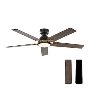 Attis 52 in. Integrated LED Indoor Black DC Motor Ceiling Fan with 5 Reversible Blades, Light Kit and Remote Control