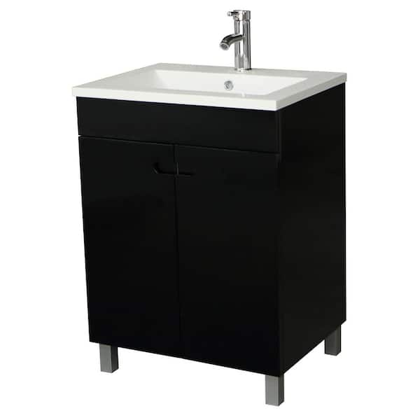 Wonline 24 in. W x 31.5 in. H x 18.1 in. D Single Sink Bathroom Vanity in Black with White Top and Faucet