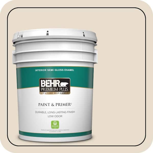 BEHR PREMIUM PLUS 5 gal. #23 Antique White Semi-Gloss Enamel Low Odor Interior Paint & Primer