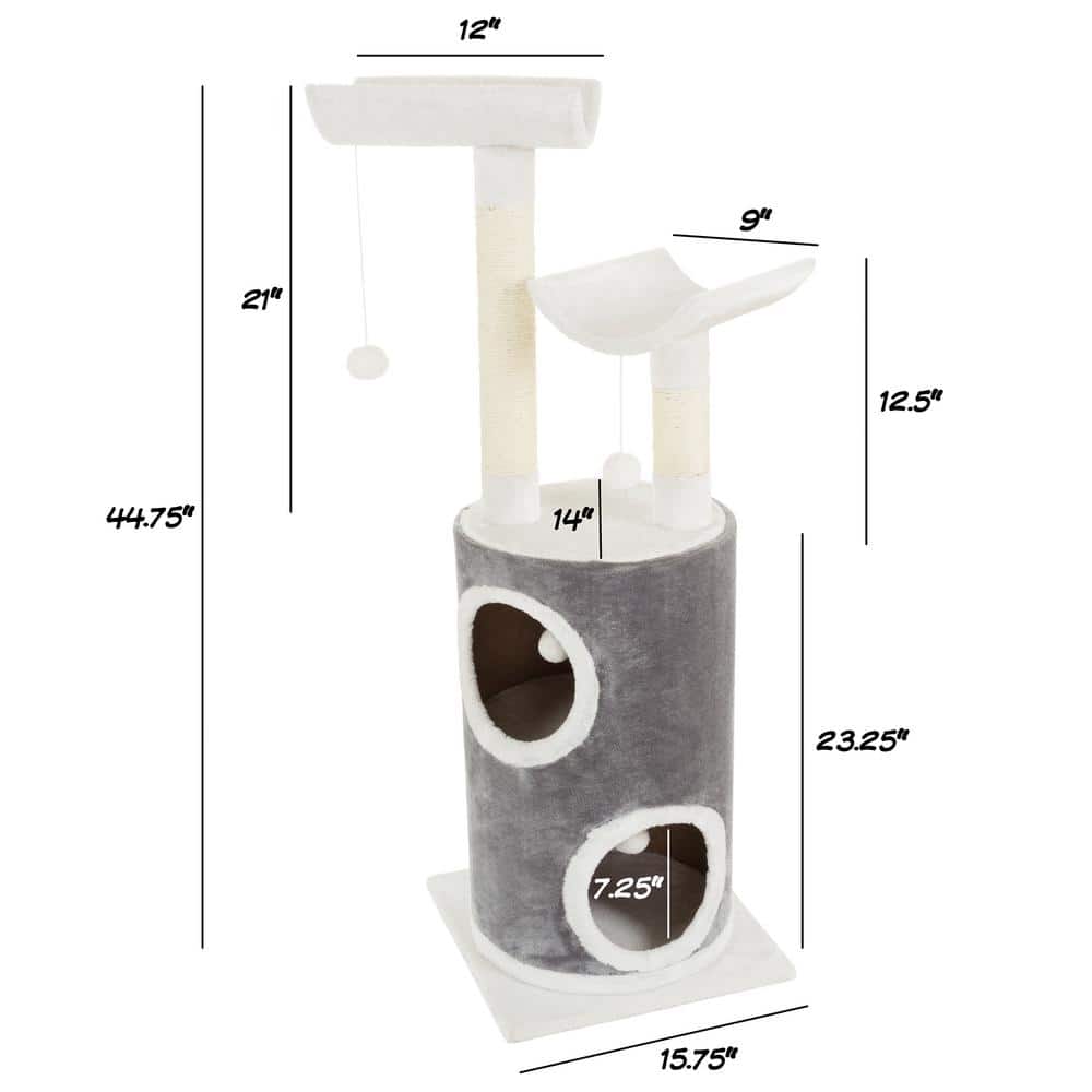 Gray and White 5-Tier Cat Tree with Sisal Scratching Posts