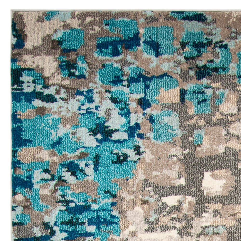 Gray and Light Blue Geometric Abstract 9' x 12' Area Rug