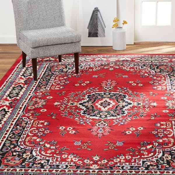 Premium Sakarya Red/Black 4 ft. x 5 ft. Medallion Area Rug