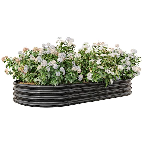 Runesay 88.98 in. L x 44.68 in. W x 11.42 in. H Metal Raised Garden Bed Oval Raised Planter Bed Vegetables Flowers in Black