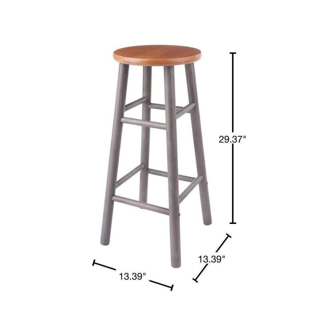 Transitional Gray and Teak Wood Backless Bar Stools, 29" Height