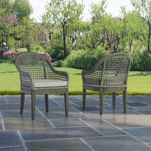 Richard Rustic Gray Wicker Outdoor Dining Lounge Chairs with Gray Cushions (2-Pack)