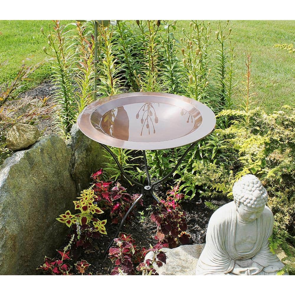 Large Antique Copper Metal Birdbath Bowl with Stand