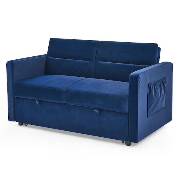 porselein snelheid heilig ZIRUWU 33 in Width Blue Solid Velvet Twin Loveseats Sofa Bed with Pull-out  Bed，Adjsutable Back and 2 Arm Pocket ZQP-98SF56 - The Home Depot