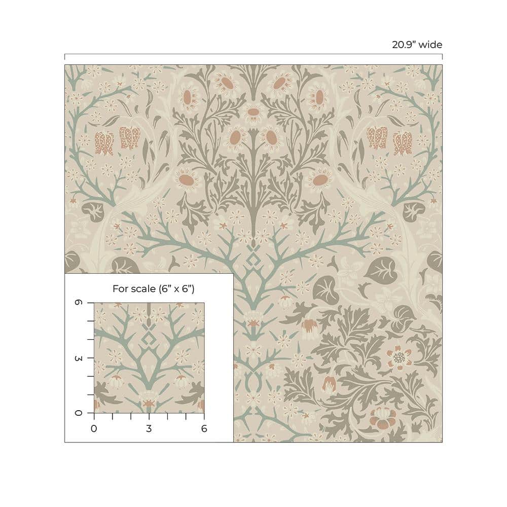 Victorian Garden Floral Pre-pasted Wallpaper in Lunar Rock & Clay