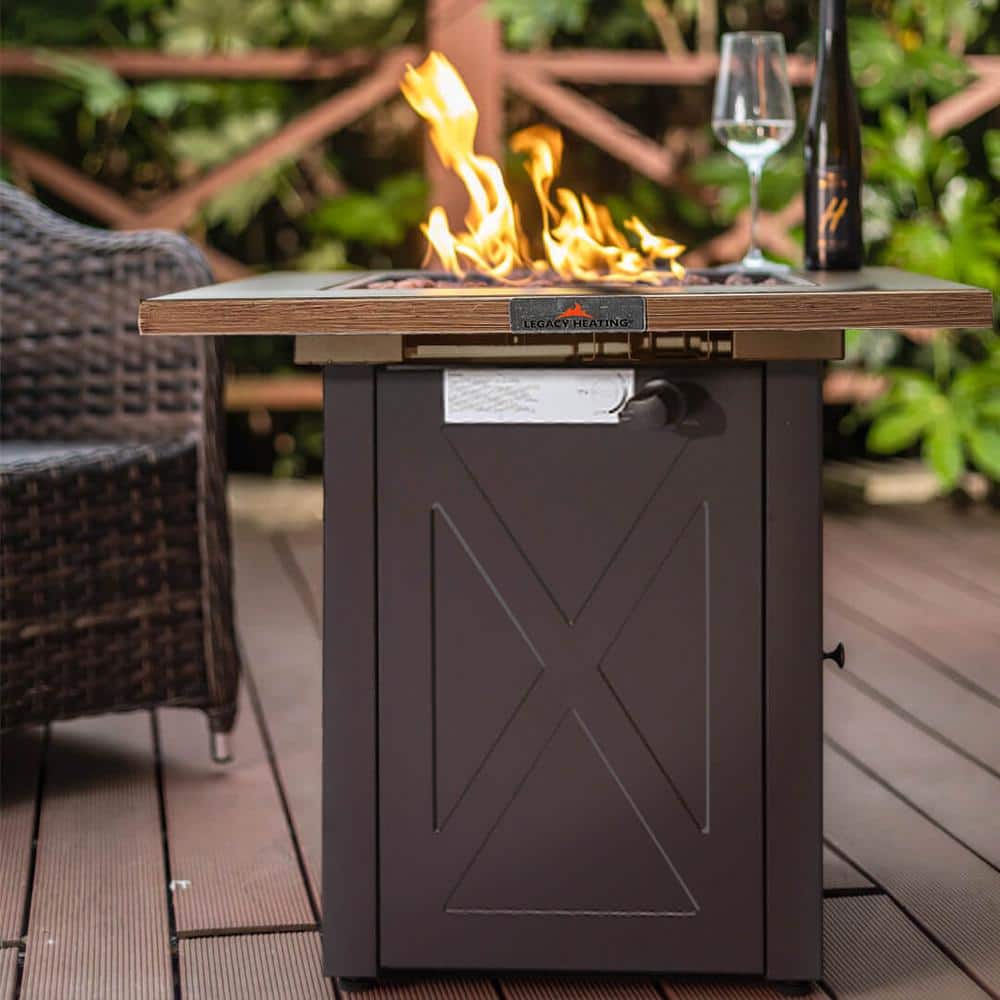 Yellow Wood Mocha X Square Propane Fire Pit Table