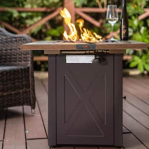 28 in. Square 50000 BTU Steel Propane Fire Pit Table in Wood Look