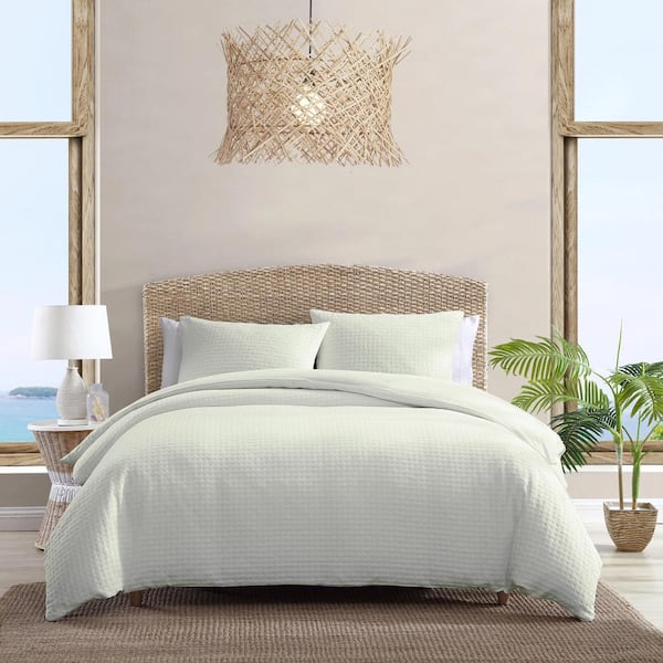 Tommy Bahama Basketweave Solid 3-Piece Green Cotton Queen Duvet Cover Set
